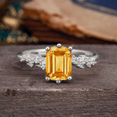 2 Carat Emerald Cut Citrine Wedding Ring Classic Side Stone Promise Ring